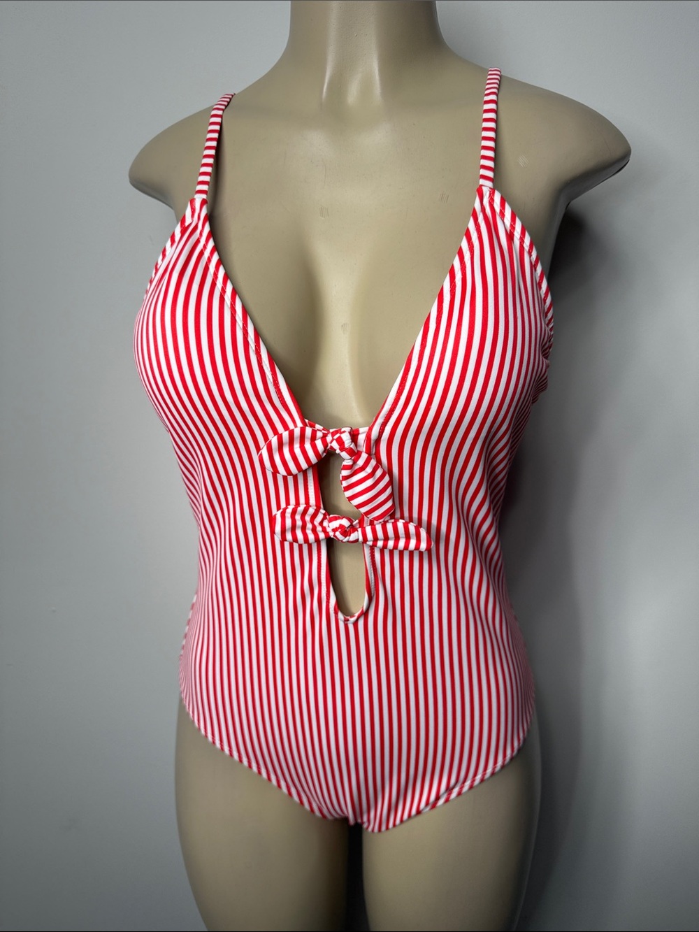 Xhilaration Red and White Striped One-Piece with Front Tie Cutouts